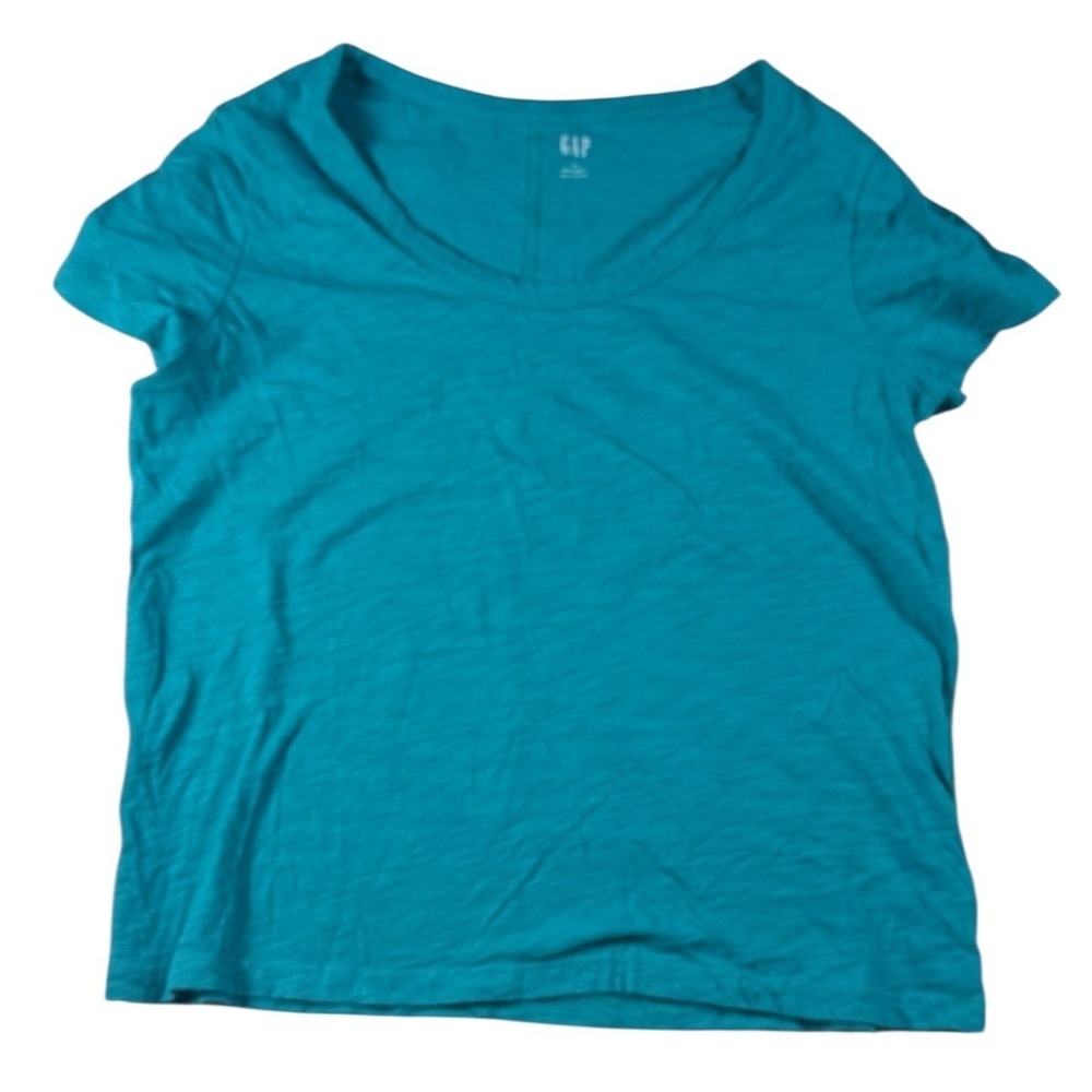 Gap‎ ForeverSoft T Shirt Womens Large Teal Blue Cotton Slub Scoop Neck Tee
